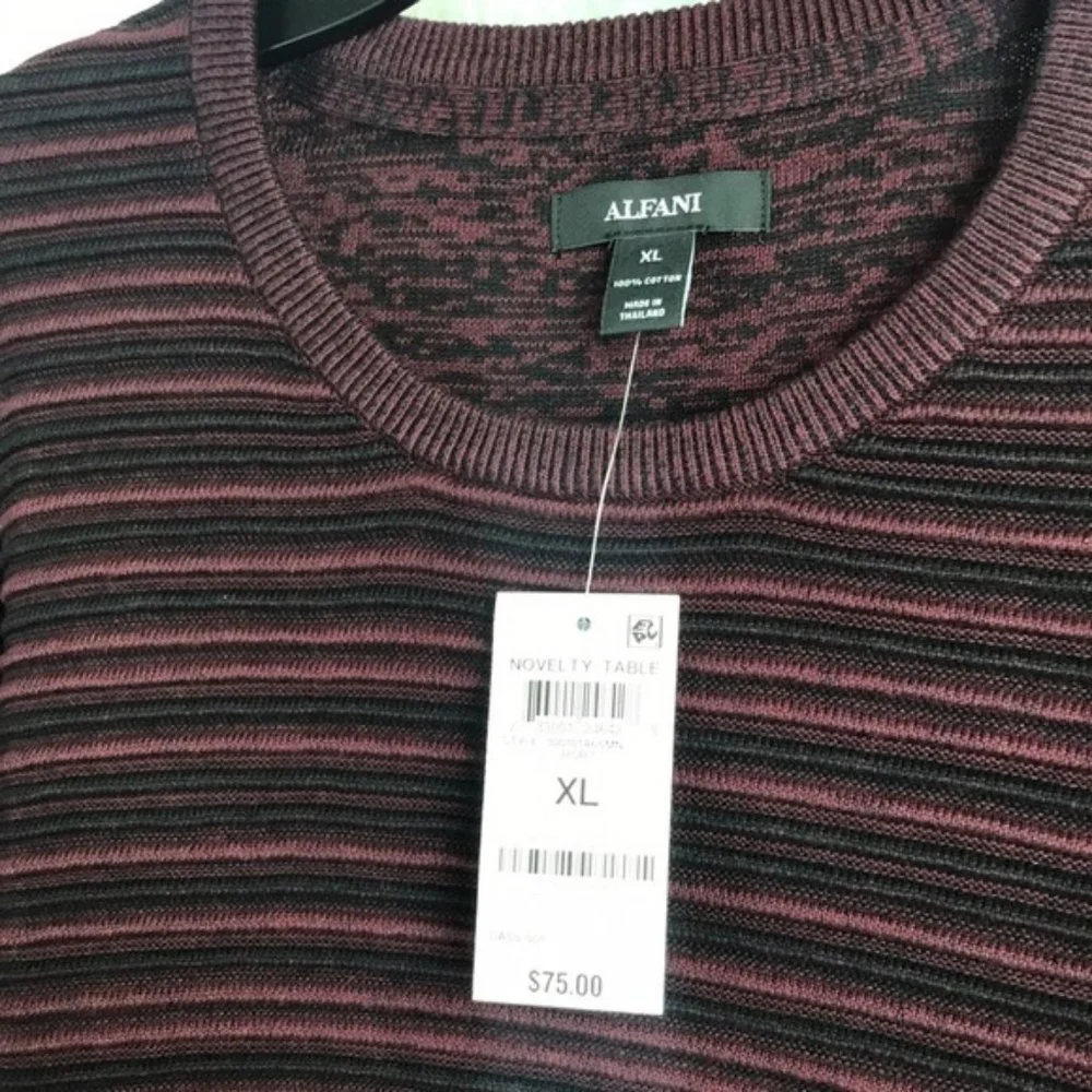 NWT Macy's Alfani Men's Sweater Port Red Ottoman Textured Crewneck - Picture 1 of 14
